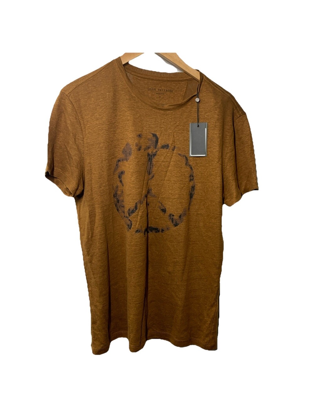 JOHN VARVATOS Linen Faded Peace Symbol Graphic Tee Shirt Mens Short Sleeve Small